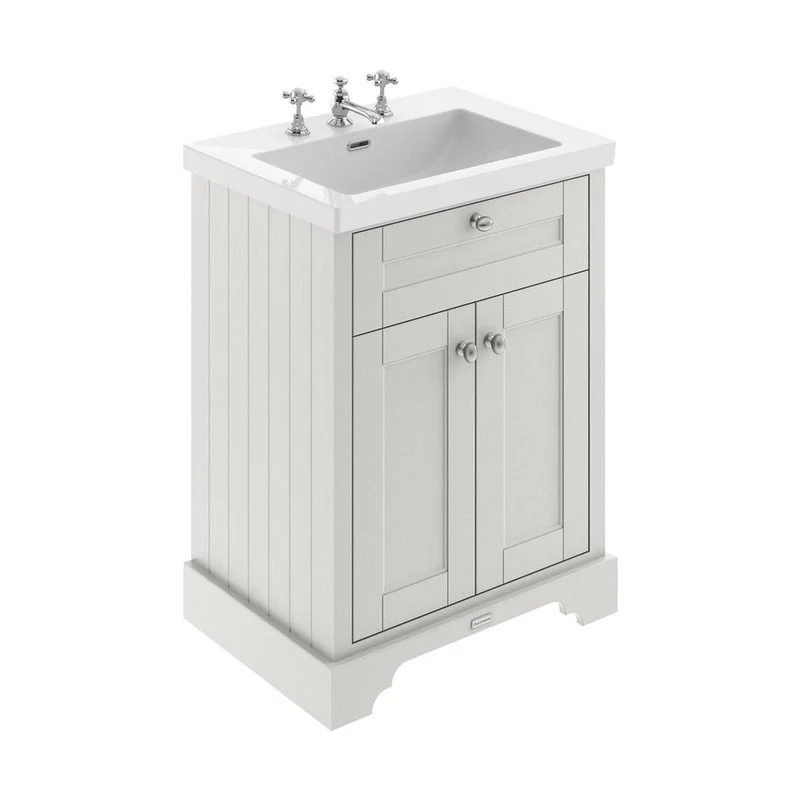 Hudson Reed Old London 600mm 2-door Unit & Contemp Fireclay Basin 3th Trad Timeless Sand Fireclay,MDF Vinyl Textured Woodgrain 462x813x855mm