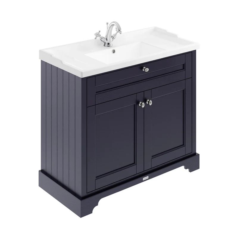 Hudson Reed Old London 1000mm Cabinet & Basin (1th) Trad Twilight Blue MDF Vinyl Textured Woodgrain 868x1020x470mm
