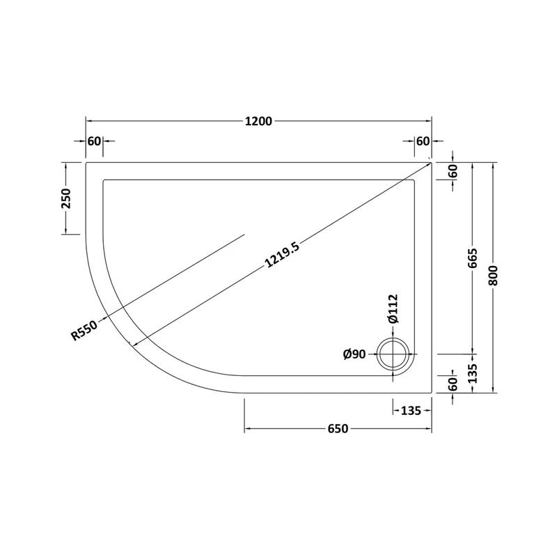 Hudson Reed Offset Quadrant Trays Slip Resistant Offset Quadrant Shower Tray Lh 1200 X 800mm Contemp European White Acrylic Capped Abs Caco3 And Pu