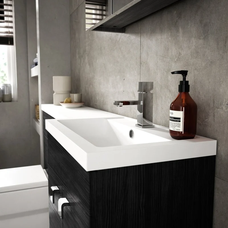 Hudson Reed Fusion 600mm Vanity Unit Contemp Charcoal Black MFC Textured Woodgrain 864x600x355mm