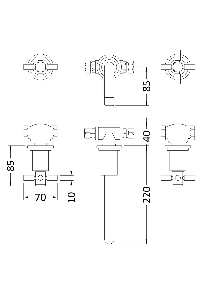 Hudson Reed Tec Crosshead Wall Mounted Basin Mixer - Brushed Brass