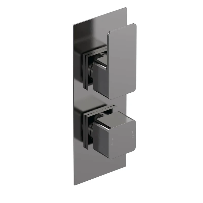 Nuie Windon Twin Thermostatic Valve - Brushed Gun Metal