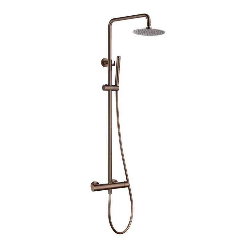 Lux Round Exposed Thermostatic Shower With 200mm Slim Overhead & Slide Rail Kit - Brushed Bronze