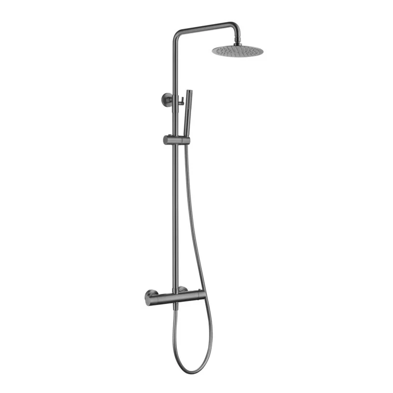 Lux Round Exposed Thermostatic Shower With 200mm Slim Overhead & Slide Rail Kit - Gunmetal Grey