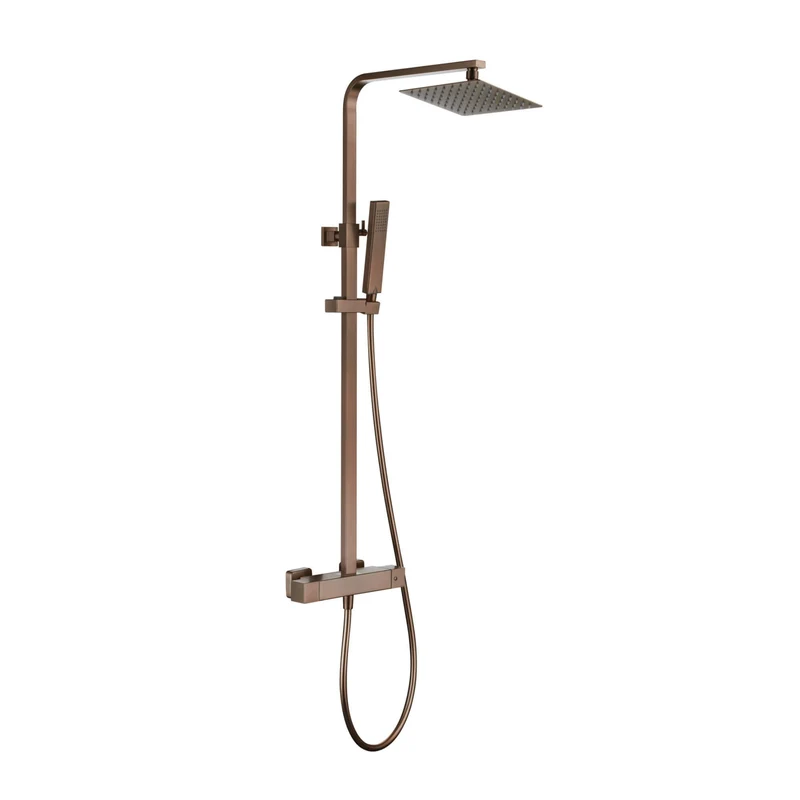 Lux Square Exposed Thermostatic Shower With 200mm Slim Overhead & Slide Rail Kit - Brushed Bronze