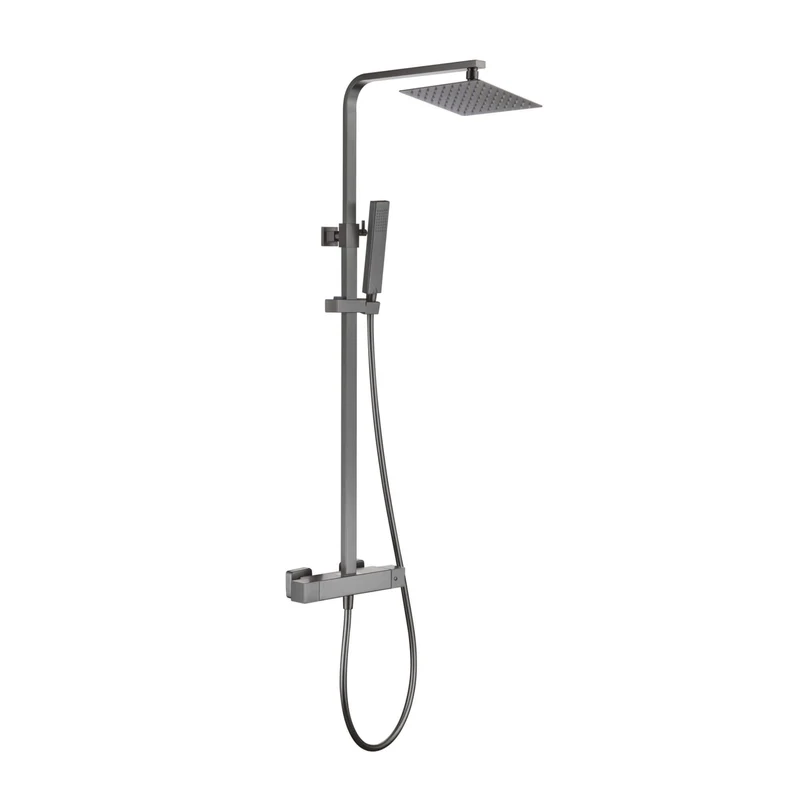 Lux Square Exposed Thermostatic Shower With 200mm Slim Overhead & Slide Rail Kit - Gunmetal Grey