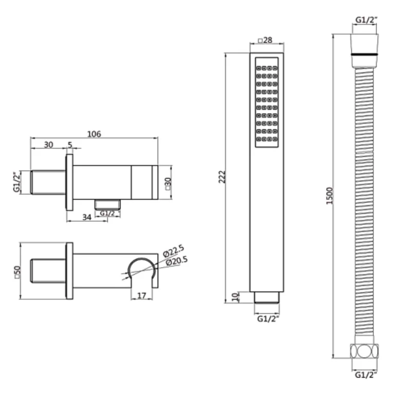 Lux Concealed Shower Set With Handset Kit, Slimline 250mm Overhead Shower & 120mm Ceiling Arm - Brushed Brass