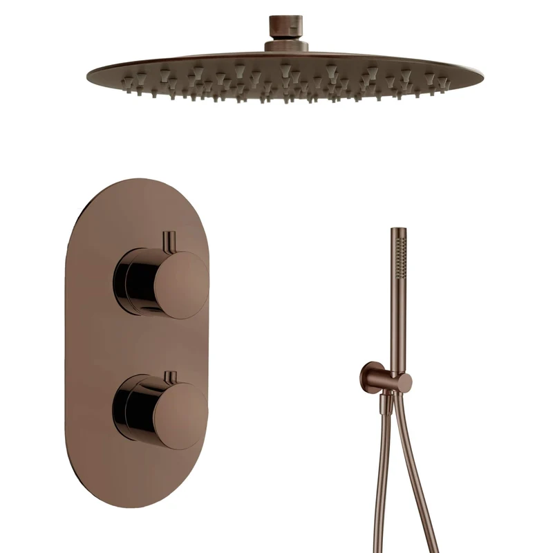 Lux Concealed Shower Set With Handset Kit, Slimline 250mm Overhead Shower & 300mm Wall Arm - Brushed Bronze