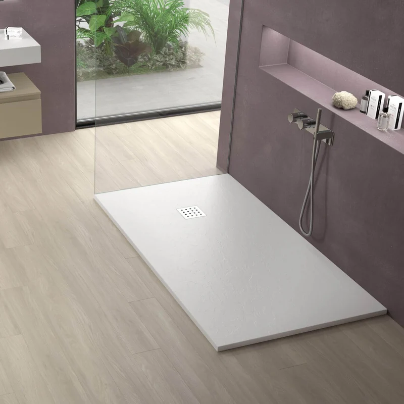 Lipari Volcanic Slate 30mm Rectangular Shower Tray & Waste - Blanco