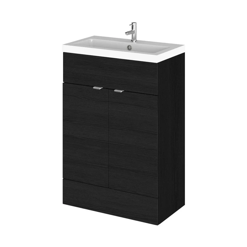 Hudson Reed Fusion 600mm Vanity Unit & Basin Contemp Charcoal Black MFC Textured Woodgrain 904x605x360mm