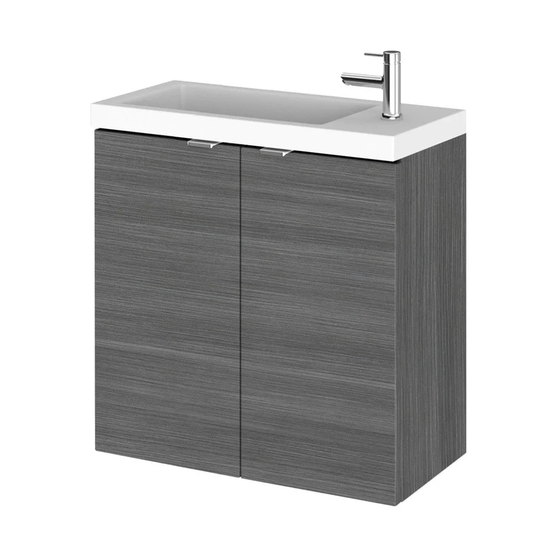 Hudson Reed Fusion 500mm Vanity Unit & Basin Contemp Anthracite Woodgrain MFC Textured Woodgrain 579x505x260mm