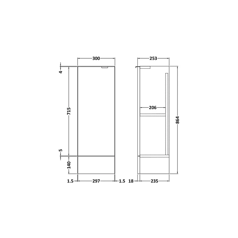 Hudson Reed Fusion 300mm Base Unit - Compact Contemp Graphite Grey Woodgrain MFC Textured Woodgrain 864x300x255mm