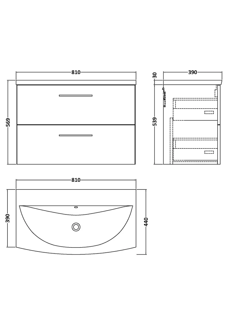 Lana 800mm Wall Hung 2 Drawer Vanity Unit & Basin - Satin Soft Black