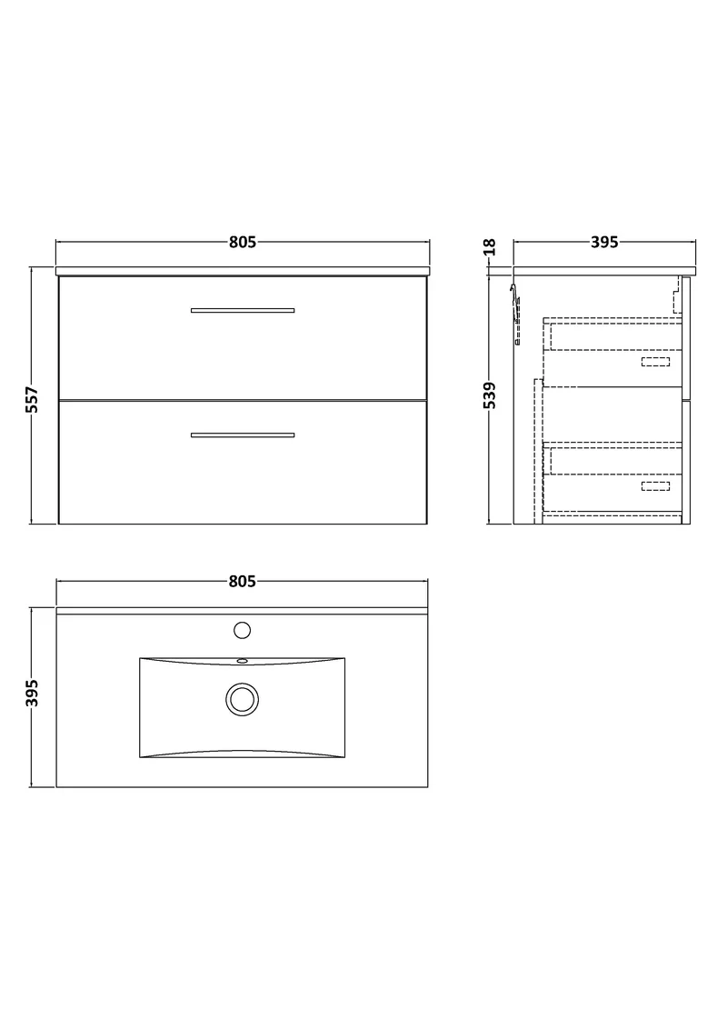 Lana 800mm Wall Hung 2 Drawer Vanity Unit & Basin - Satin Soft Black