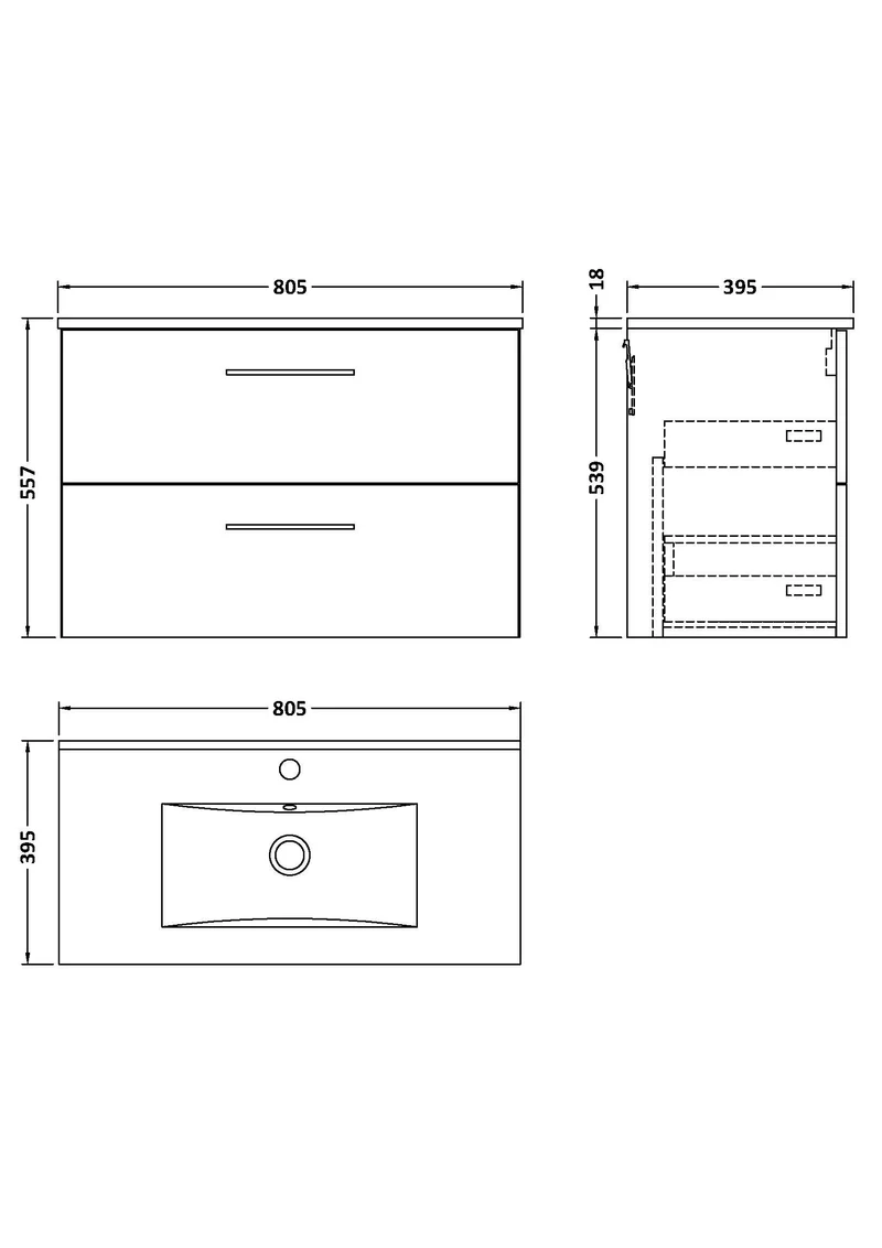 Lana 800mm Wall Hung 2 Drawer Vanity Unit & Basin - Satin Grey
