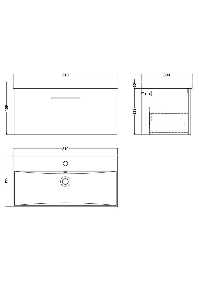 Lana 800mm Wall Hung 1 Drawer Vanity Unit & Basin - Bleached Oak