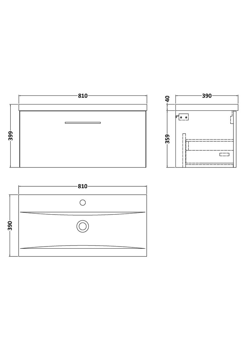 Lana 800mm Wall Hung 1 Drawer Vanity Unit & Basin - Satin Soft Black