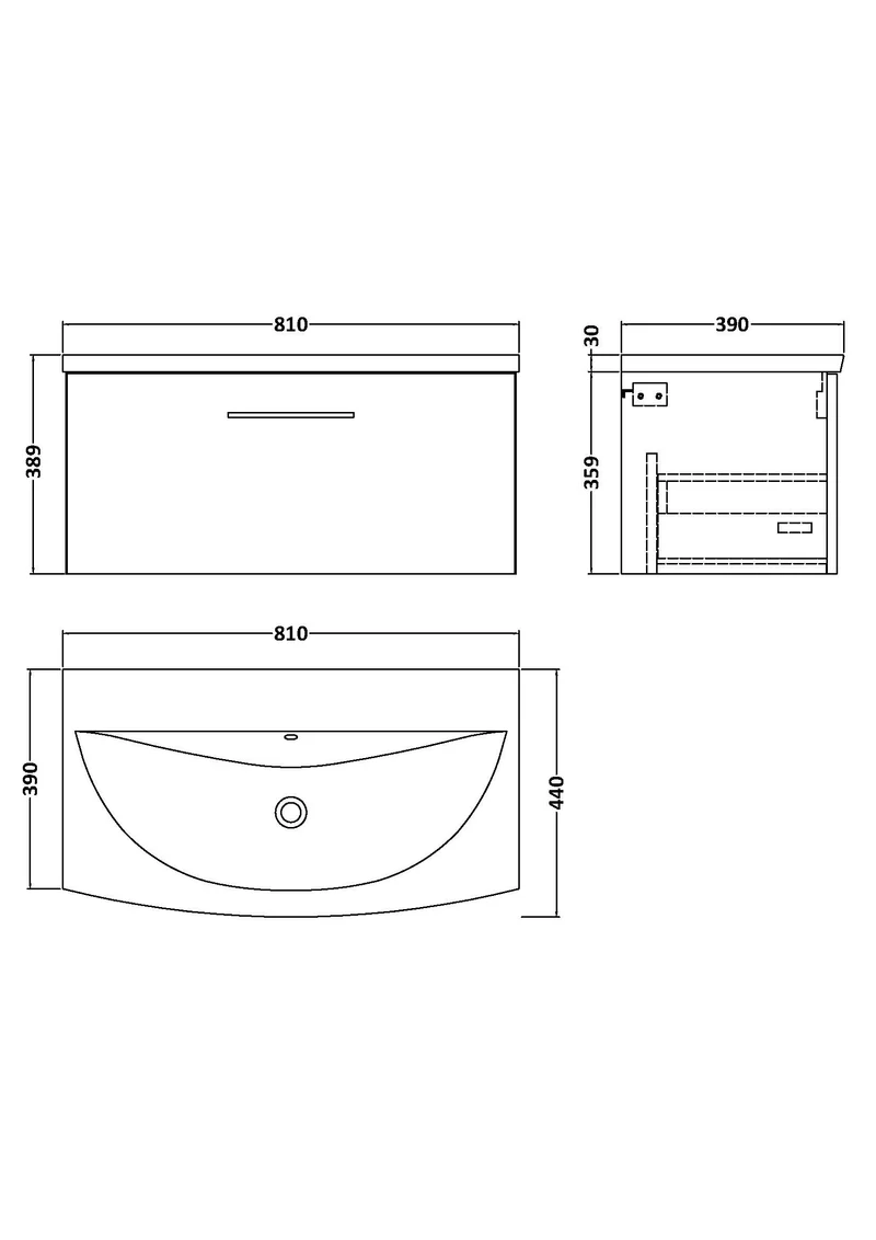 Lana 800mm Wall Hung 1 Drawer Vanity Unit & Basin - Satin Grey