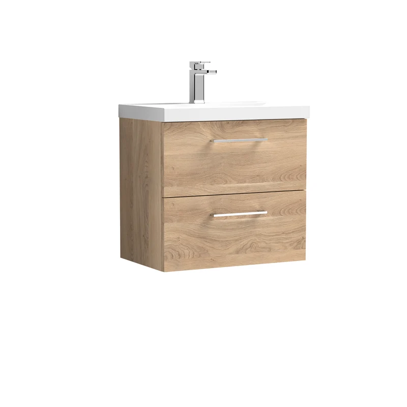 Lana 600mm Wall Hung 2 Drawer Vanity Unit & Basin - Bleached Oak