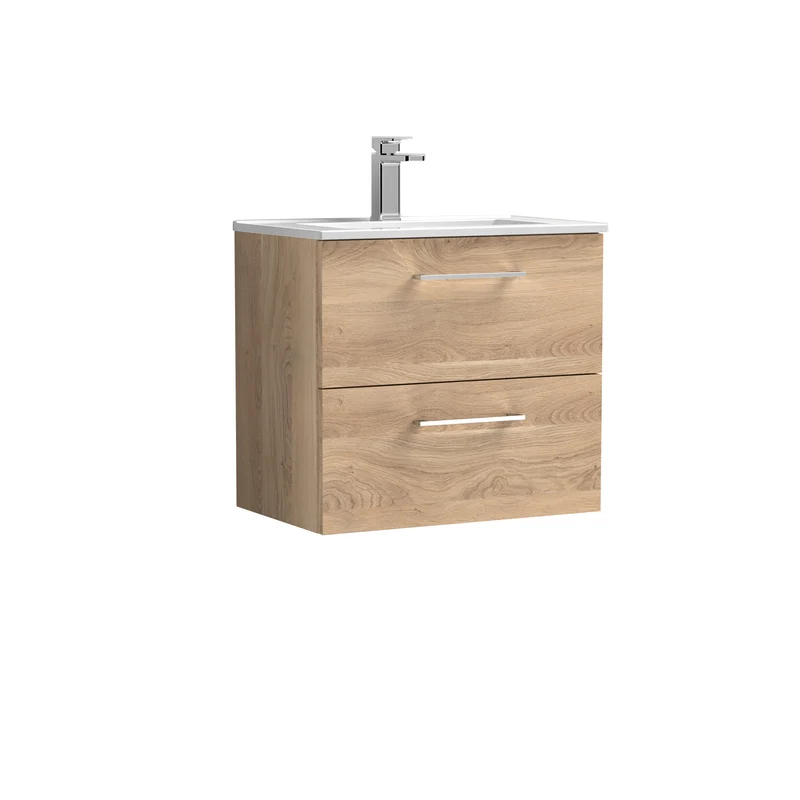 Lana 600mm Wall Hung 2 Drawer Vanity Unit & Basin - Bleached Oak