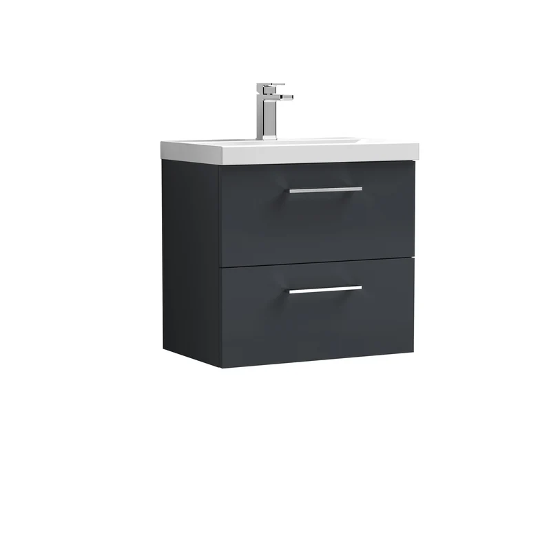 Lana 600mm Wall Hung 2 Drawer Vanity Unit & Basin - Satin Soft Black