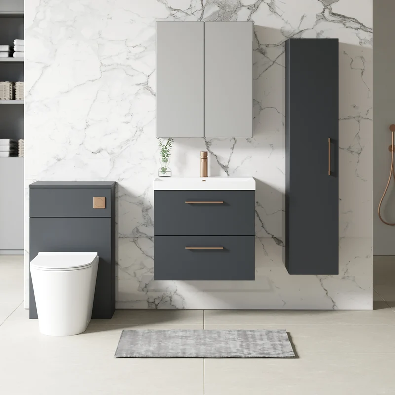 Lana 600mm Wall Hung 2 Drawer Vanity Unit & Basin - Satin Soft Black