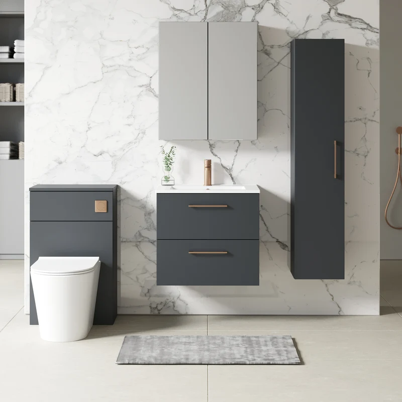 Lana 600mm Wall Hung 2 Drawer Vanity Unit & Basin - Satin Soft Black