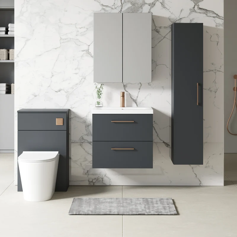 Lana 600mm Wall Hung 2 Drawer Vanity Unit & Basin - Satin Soft Black