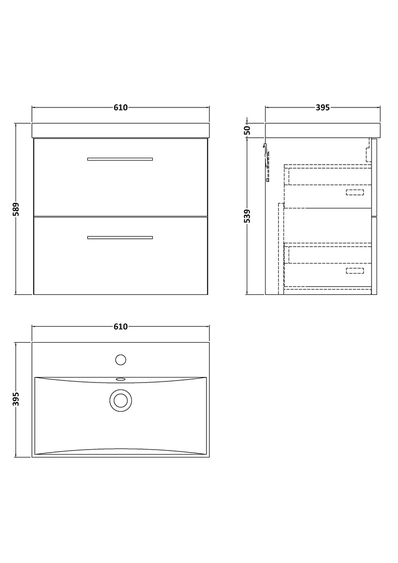 Lana 600mm Wall Hung 2 Drawer Vanity Unit & Basin - Satin Grey