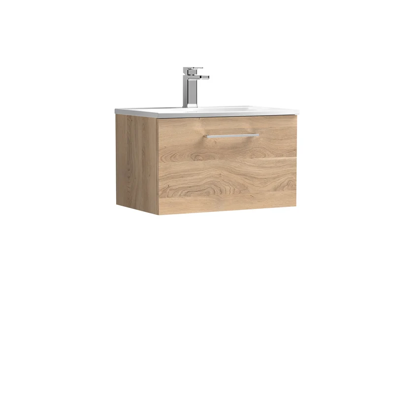 Lana 600mm Wall Hung 1 Drawer Vanity Unit & Basin - Bleached Oak