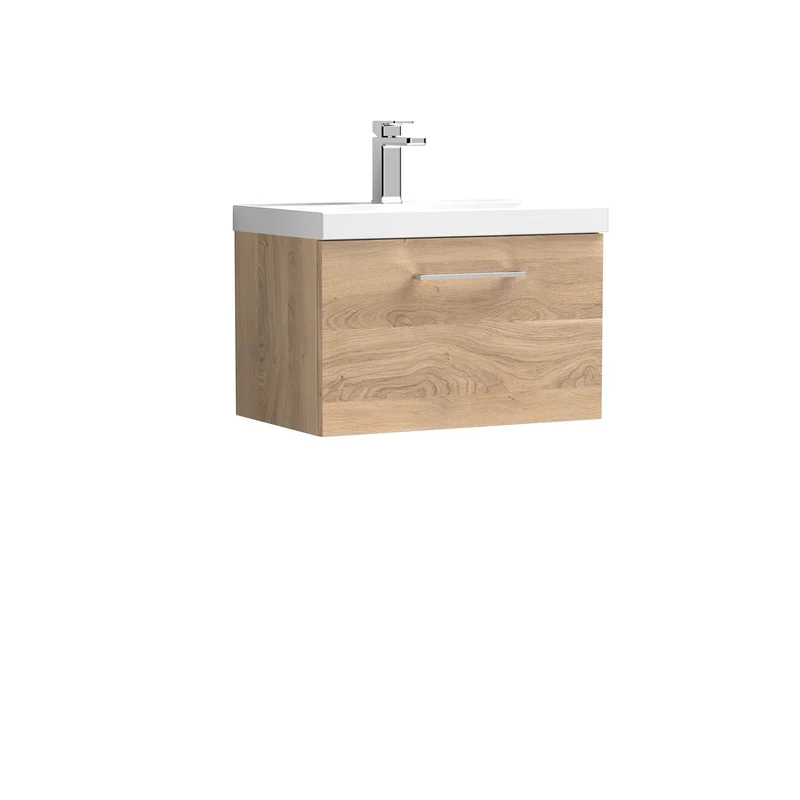Lana 600mm Wall Hung 1 Drawer Vanity Unit & Basin - Bleached Oak