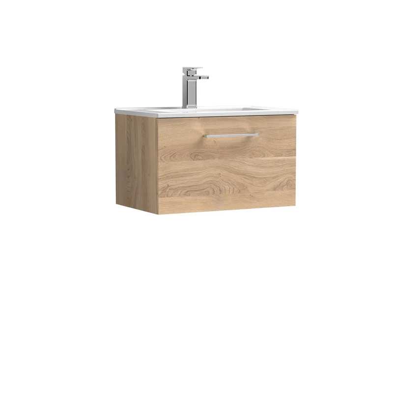Lana 600mm Wall Hung 1 Drawer Vanity Unit & Basin - Bleached Oak