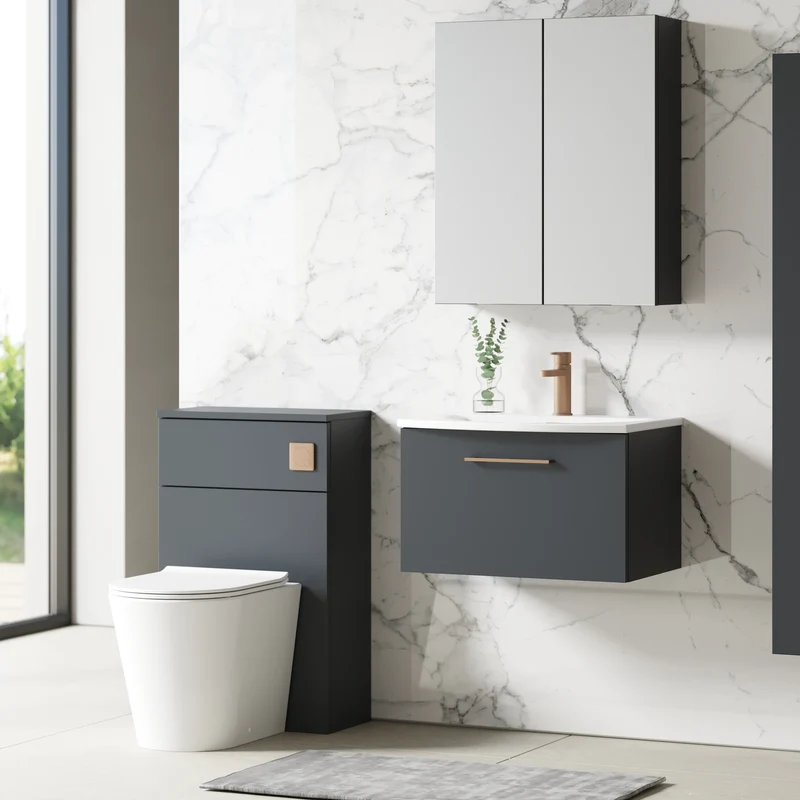 Lana 600mm Wall Hung 1 Drawer Vanity Unit & Basin - Satin Soft Black