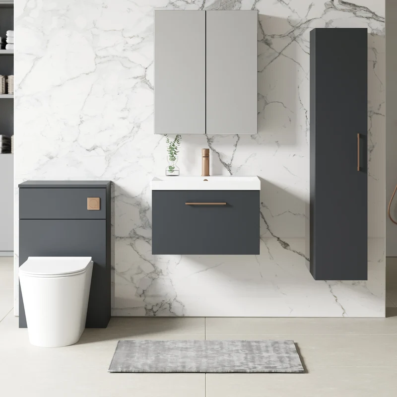 Lana 600mm Wall Hung 1 Drawer Vanity Unit & Basin - Satin Soft Black