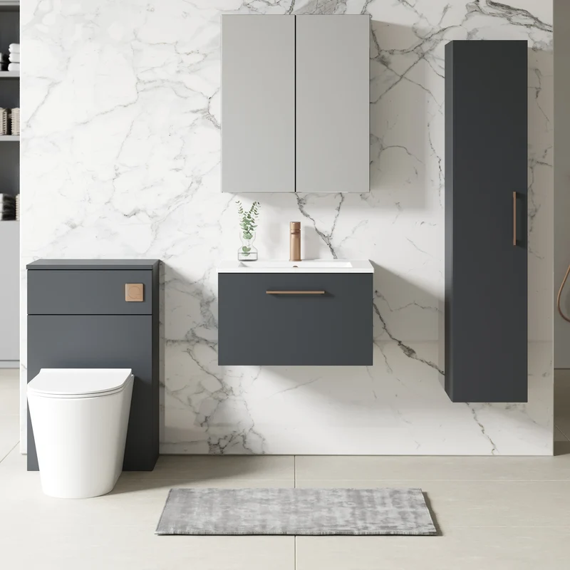 Lana 600mm Wall Hung 1 Drawer Vanity Unit & Basin - Satin Soft Black