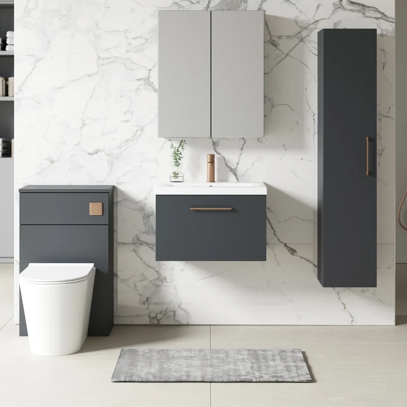 Lana 600mm Wall Hung 1 Drawer Vanity Unit & Basin - Satin Soft Black