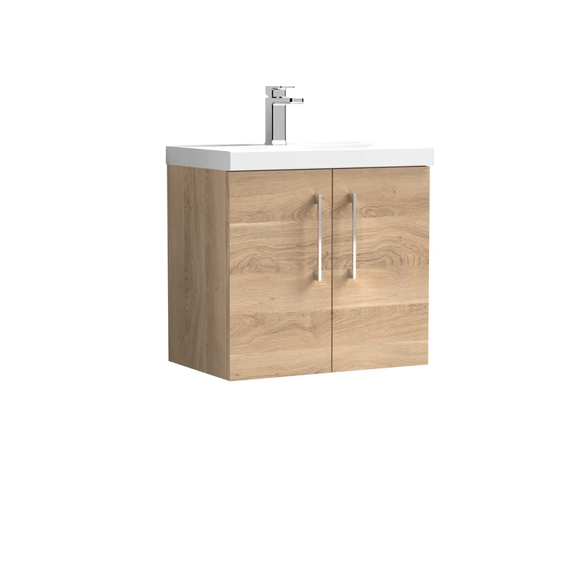 Lana 600mm Wall Hung 2 Door Vanity Unit & Basin - Bleached Oak