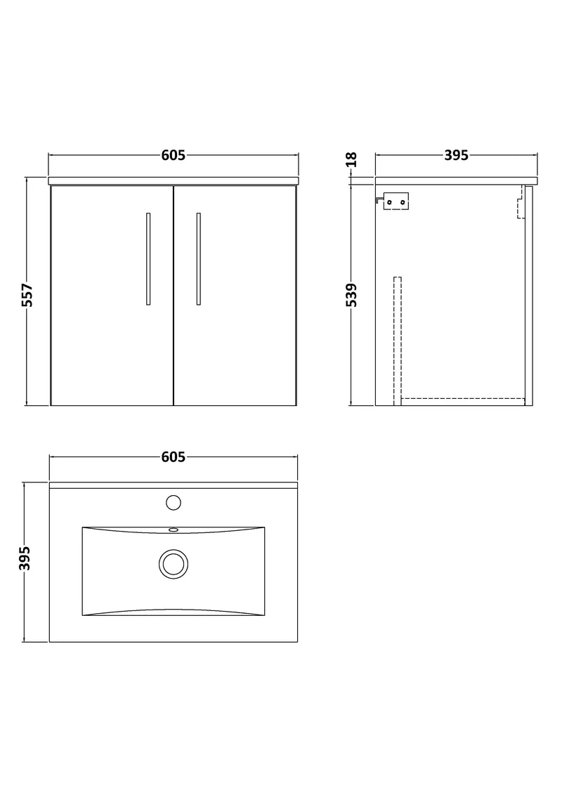 Lana 600mm Wall Hung 2 Door Vanity Unit & Basin - Bleached Oak