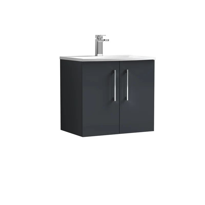 Lana 600mm Wall Hung 2 Door Vanity Unit & Basin - Satin Soft Black