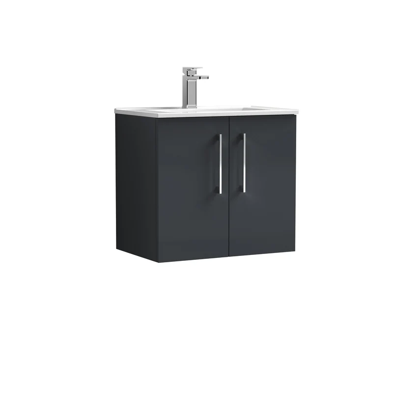 Lana 600mm Wall Hung 2 Door Vanity Unit & Basin - Satin Soft Black