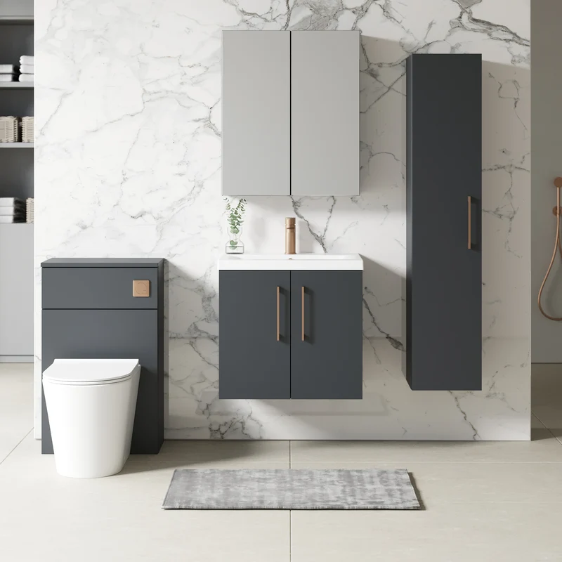 Lana 600mm Wall Hung 2 Door Vanity Unit & Basin - Satin Soft Black