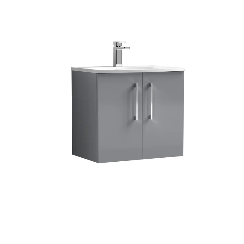 Lana 600mm Wall Hung 2 Door Vanity Unit & Basin - Satin Grey