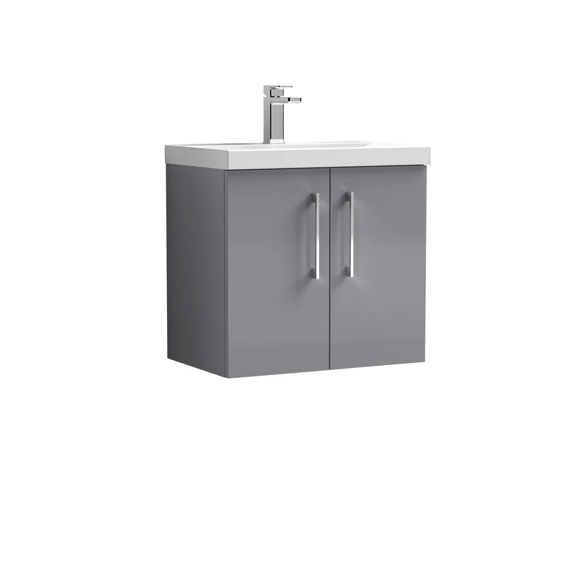 Lana 600mm Wall Hung 2 Door Vanity Unit & Basin - Satin Grey