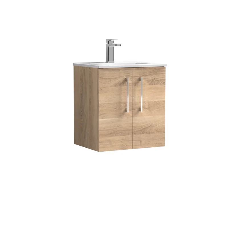 Lana 500mm Wall Hung 2 Door Vanity Unit & Basin - Bleached Oak