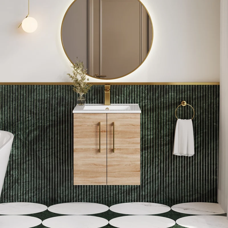 Lana 500mm Wall Hung 2 Door Vanity Unit & Basin - Bleached Oak