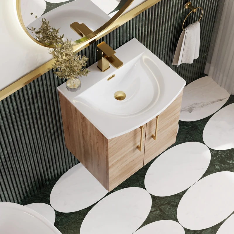 Lana 500mm Wall Hung 2 Door Vanity Unit & Basin - Bleached Oak