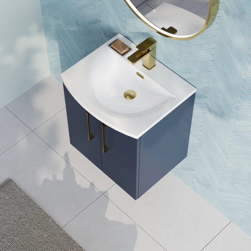 Lana 500mm Wall Hung 2 Door Vanity Unit & Basin - Satin Midnight Blue