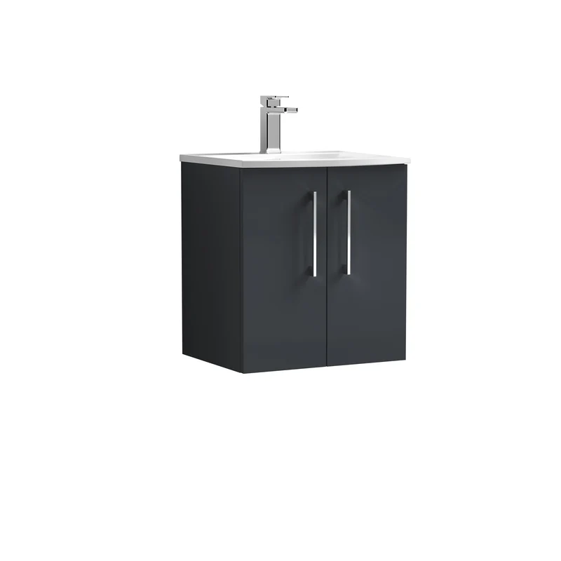 Lana 500mm Wall Hung 2 Door Vanity Unit & Basin - Satin Soft Black