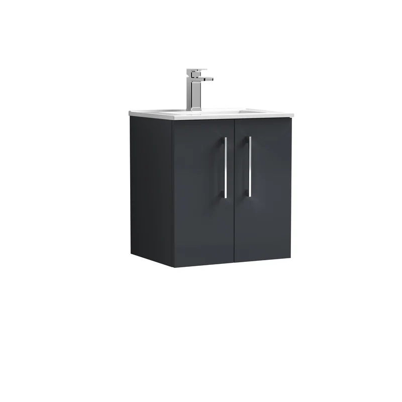 Lana 500mm Wall Hung 2 Door Vanity Unit & Basin - Satin Soft Black