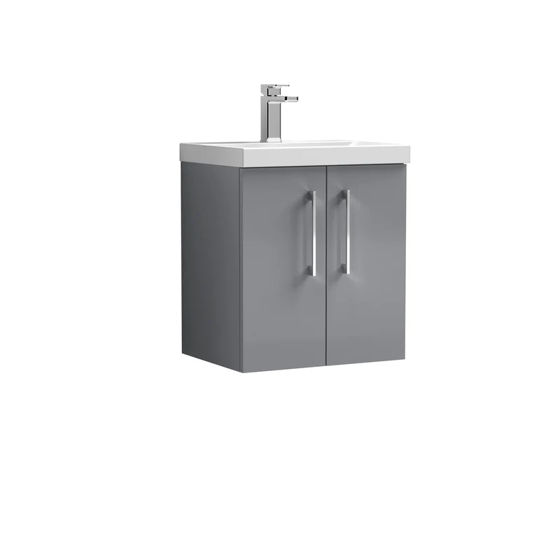 Lana 500mm Wall Hung 2 Door Vanity Unit & Basin - Satin Grey